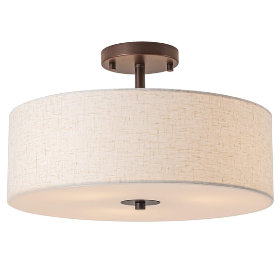 BESTOMINE Semi Flush Mount Ceiling Light Fixture,16 inch Drum Flush Mount Ceiling Light,Modern Light Fixtures Ceiling Mount with Oil Rubbed Bronze Finish,Flush Ceiling Light for Bedroom,Living Room