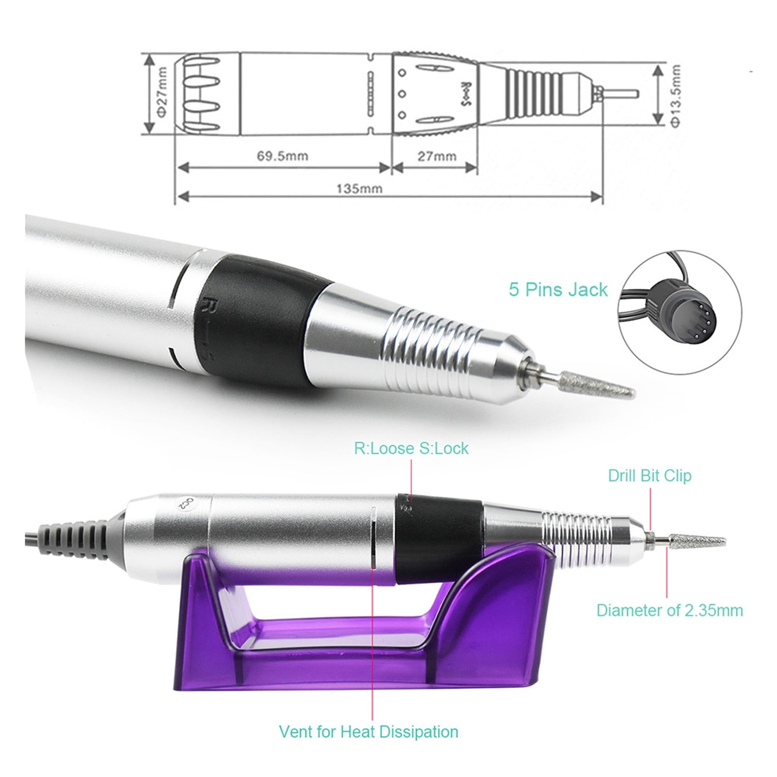 Electric Nail Drill Machine, Professional Rechargeable 35000RPM Manicure Machine, Nail Drill Machine For Manicure Pedicure Nail Art ,Low Noise