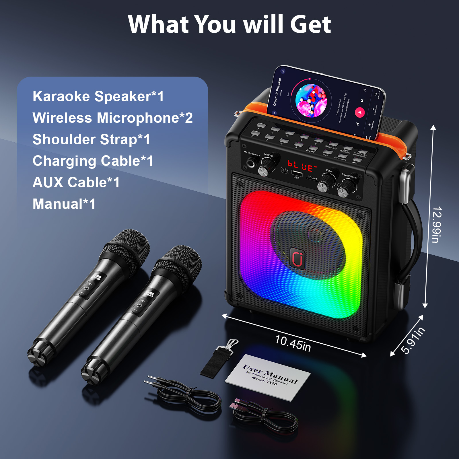 JAUYXIAN Portable Karaoke Machine, 2 Wireless Mics photo 8