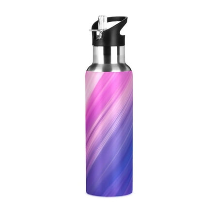 

ALAZA Blue Pink Tie Dye Water Bottle Insulated Flask Stainless Steel Straw Lid 20 oz