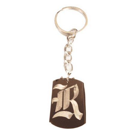 Letter R OLD English Font Initial First Name Logo - Metal Ring Key Chain