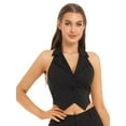 thumbnail image 3 of Kaerm Women's Halter Cropped Dressy Waistcoat Slim Fit Sleeveless Button Down Tuxedo Suit Vest Top Black L, 3 of 8