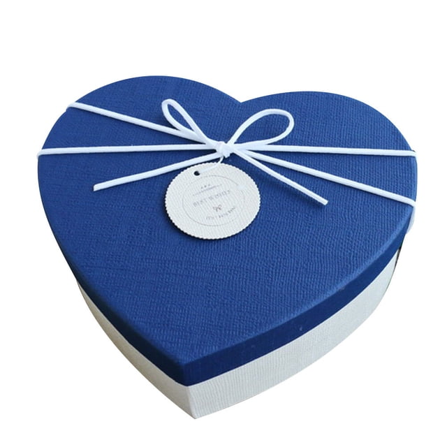KAKOWELY 1 exquisita caja de regalo con lazo en forma de corazón para San Valentín, cumpleaños, talla M (fondo blanco y tapa azul)