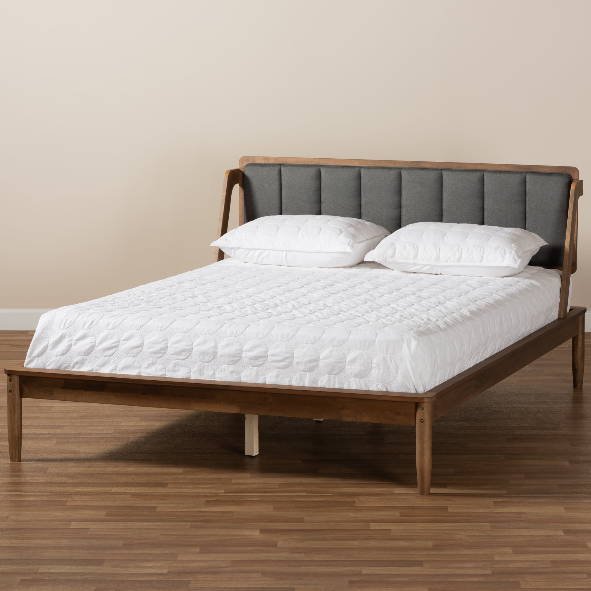 Baxton Studio Helsa Queen Size Linen Platform Bed, Walnut