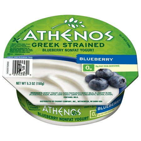 Athenos Non Fat Greek Strained Yogurt Blueberry, 5.3 Oz.
