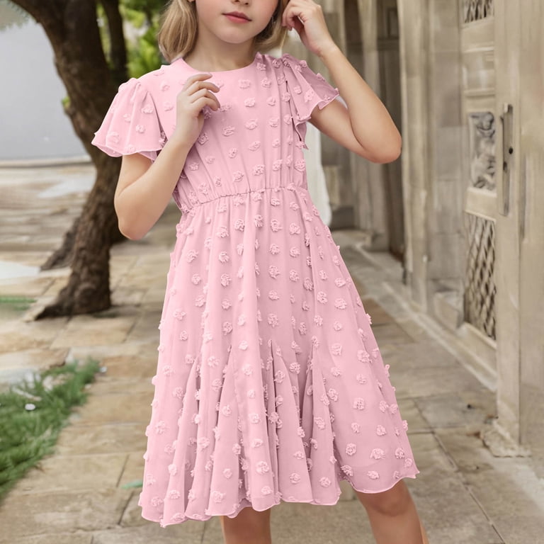 cute summer dresses for tweens Tween Girls 2025 Summer Dresses on Clearance 2025 Girls Summer Short Sleeve Dress  Cute Ruffle Flowy Mini Dress Kids Elegant School Outfits New Pinky 150