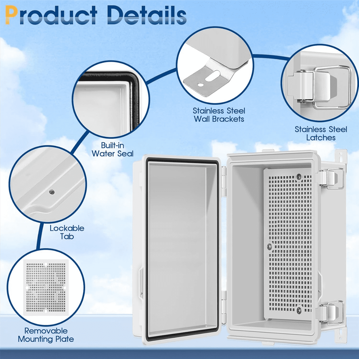Waterproof Outdoor Project ABS Junction Box IP67 Weatherproof Dustproof Enclosure with Hinged Cover, Mounting Plate