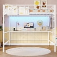 thumbnail image 2 of Full Size Metal Loft Bed Frame with Desk and Led Lights and Charging Station, Full Loft Bed Frame Safety Guard & Ladder for Bedroom, No Box Spring Needed, White, 2 of 9