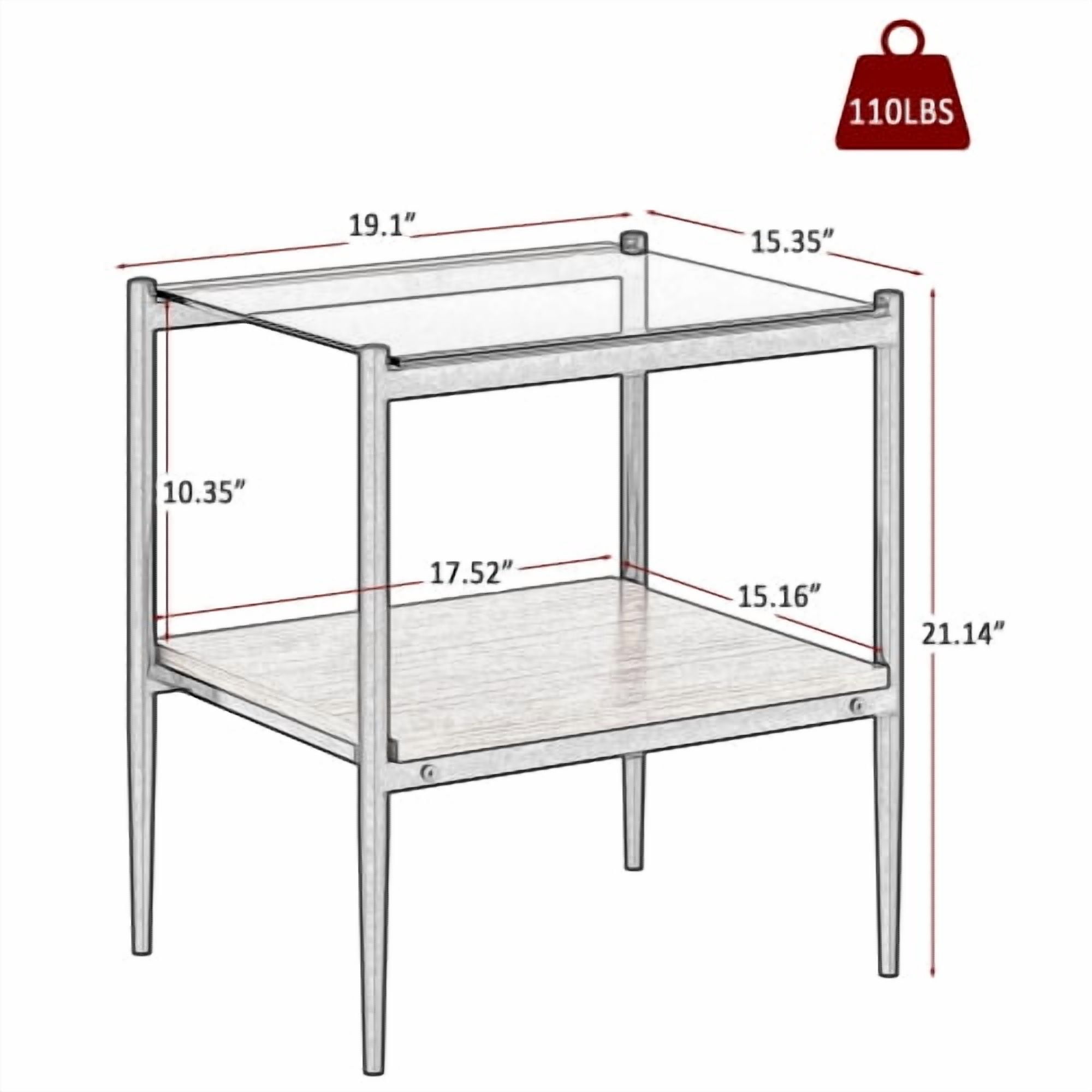 MOONMISS 2 Pack Rectangle End Table, Tempered Glass Top Side Table with MDF Frame, Modern Transparent Glass Accent Table for Living Room, Bedroom, Home Decor, Brown/Black
