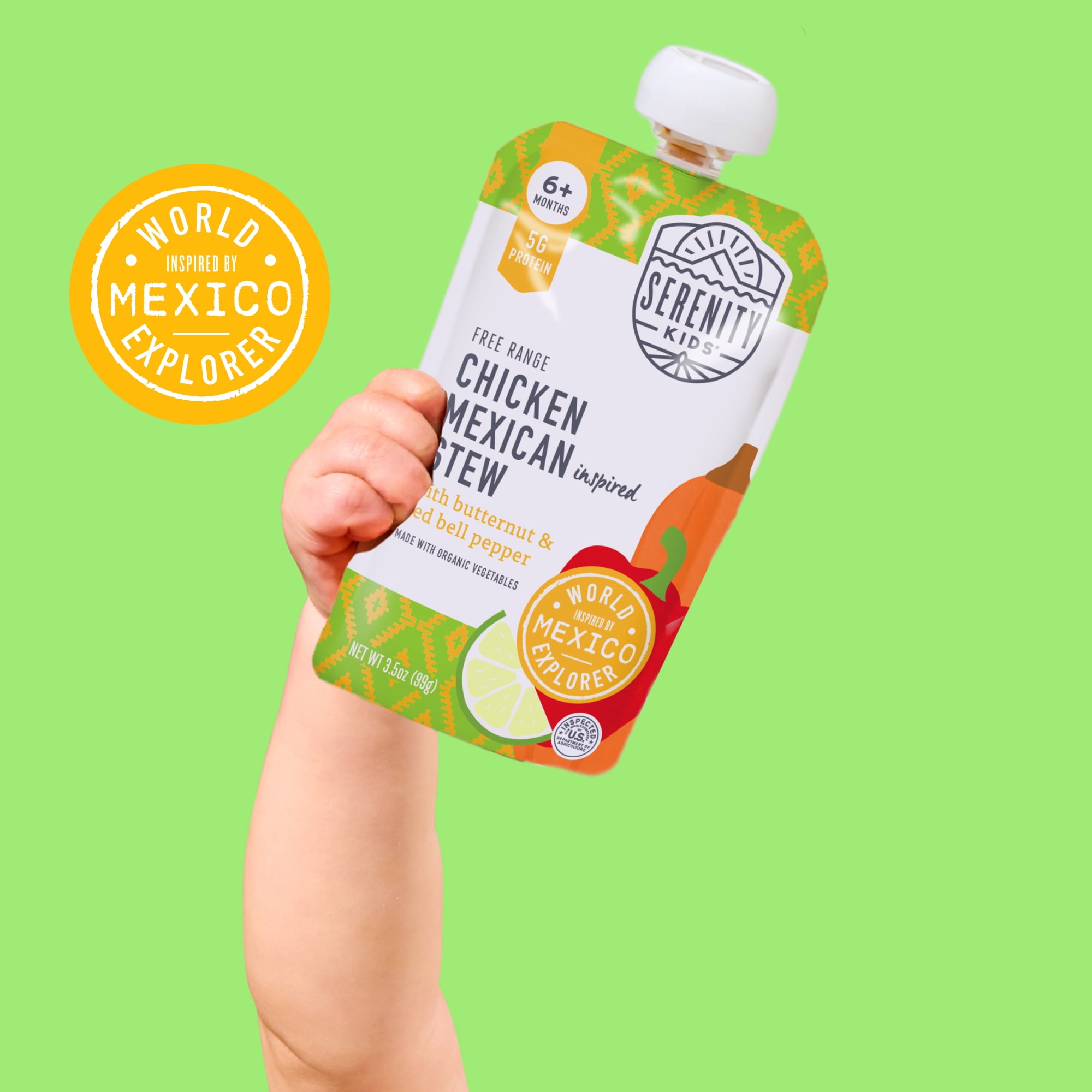 (6 pack) Serenity Kids Free Range Chicken Mexican Inspired Stew Stage 2 Baby Food, Organic Veggies & Spices, 3.5oz Pouch