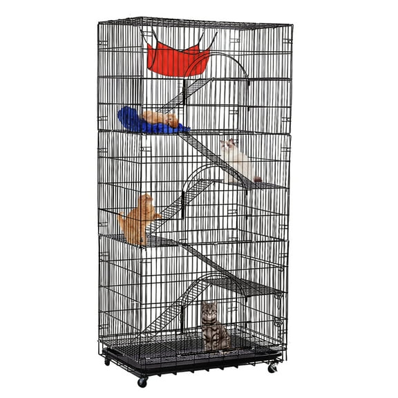 PawGiant 6 Tier Cat Cage, Pets Playpen Cat Kennel Ferret Crate Folding Steel