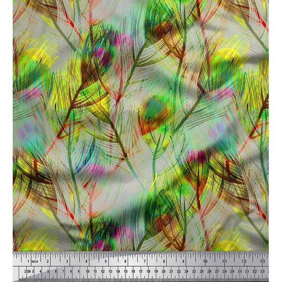 Soimoi Cotton Duck Fabric Peacock Feather Fabric Prints By Yard 42 Inch Wide