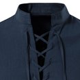 thumbnail image 4 of SWSMCLT Men's Lace Up Shirt Linen Tab Long Sleeve Renaissance Gothic Cotton Tshirt Vintage Medieval Pirate Shirts Retro Band Collar Viking Pullover Victorian Tees Navy X-Large, 4 of 5