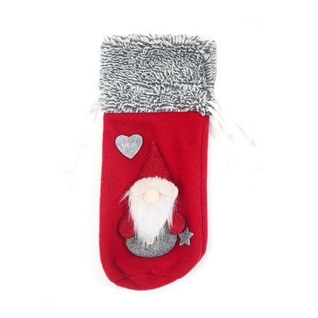 

BONYOUN 1Pcs Home Drawstring Christmas Wine Bottle Cover Dwarf Pattern Non Woven Fabric White Beard Wine Bottle Bag