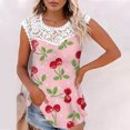 thumbnail image 2 of Camiseta sin mangas de encaje con estampado de mujer Camiseta sin mangas de empalme de cuello redondo Camiseta ligera y cómoda delgada OAVQHLG3B Store lin121212, 2 of 5