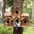 thumbnail image 3 of Outside Wooden Bird Houses Hanging 6 Hole Handmade Natural Bird House NEW, 3 of 9