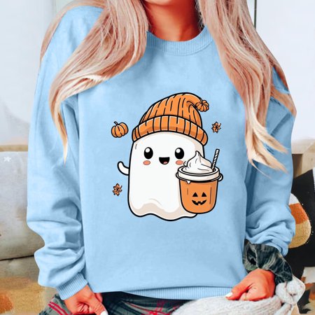 Heisall Womens Tops Fall Winter Long Sleeve Outerwear Halloween Print Round Neck Loose Casual Sweatshirts