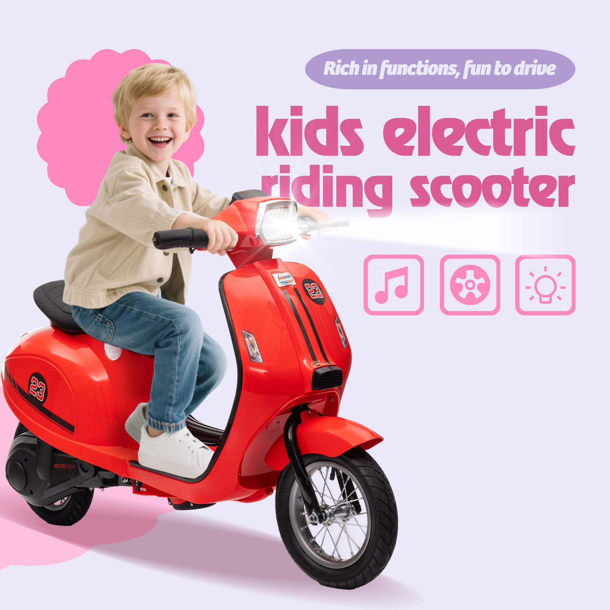 Okybaby 24V Ride on Motorcycle, 250W Electric Motorcycle with Max Speed 10 Mph, Twist-Grip Throttle, 12" Air Tyre, MP3 Player, Bluetooth, Powered Ride on Toy Car for Aged 8+, Red