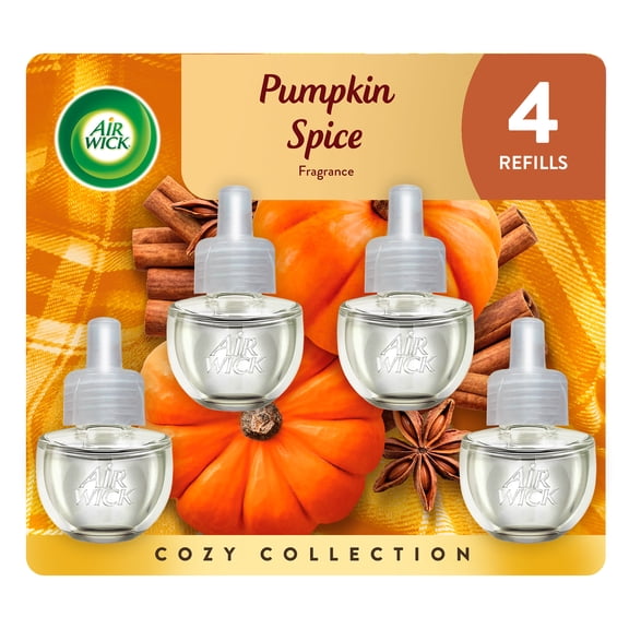 Air Wick Plug-in Fall Scented Oil Warmer Refills, Pumpkin Spice, 4 Count