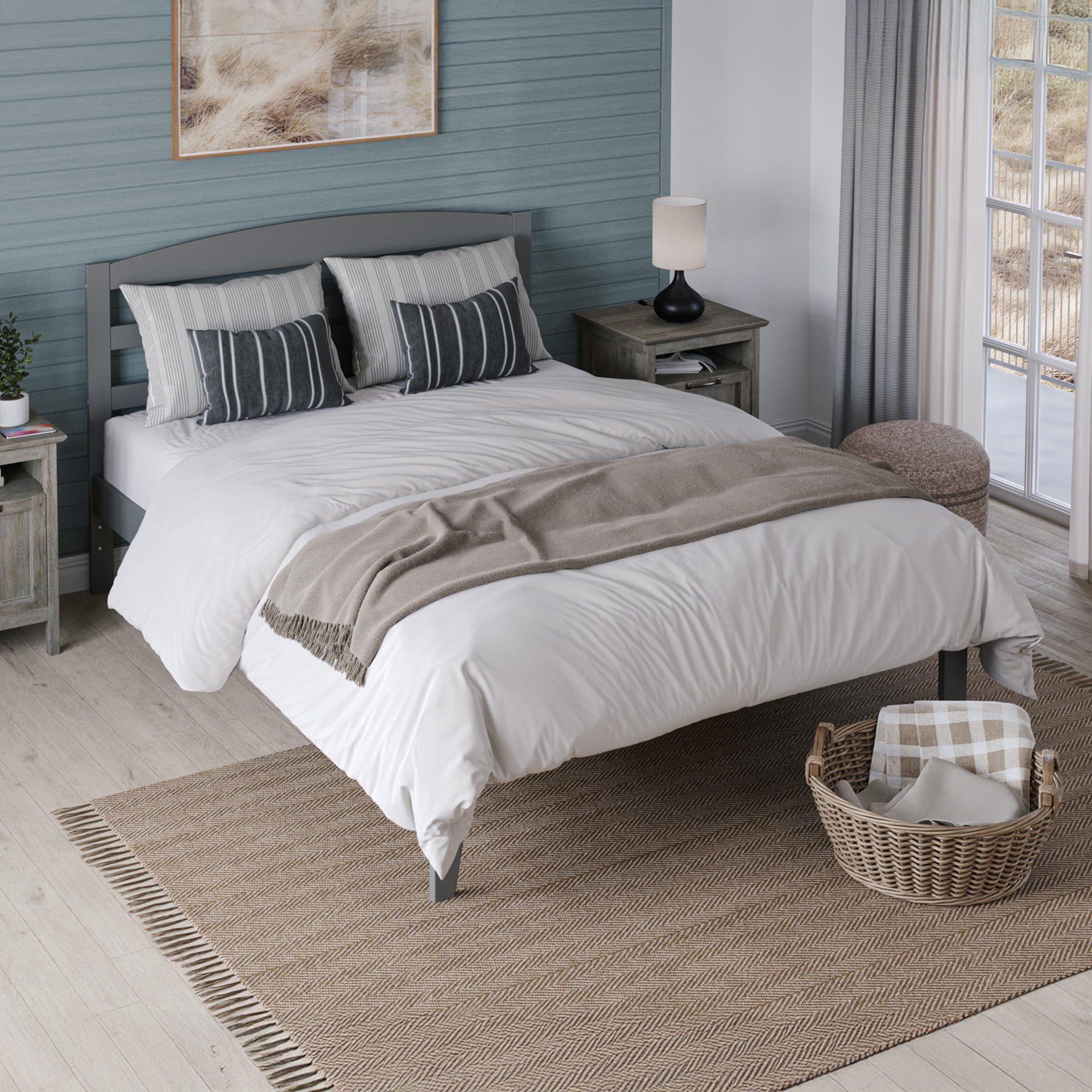 AFI Warren 14" Queen Wood Platform Bed Frame with Slatted Headboard, Grey