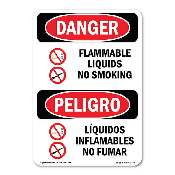 OSHA Danger Sign - Flammable Liquids No Smoking Bilingual | Plastic Sign | Protect Your Business, Construction Site, Shop Area | Made in The USA