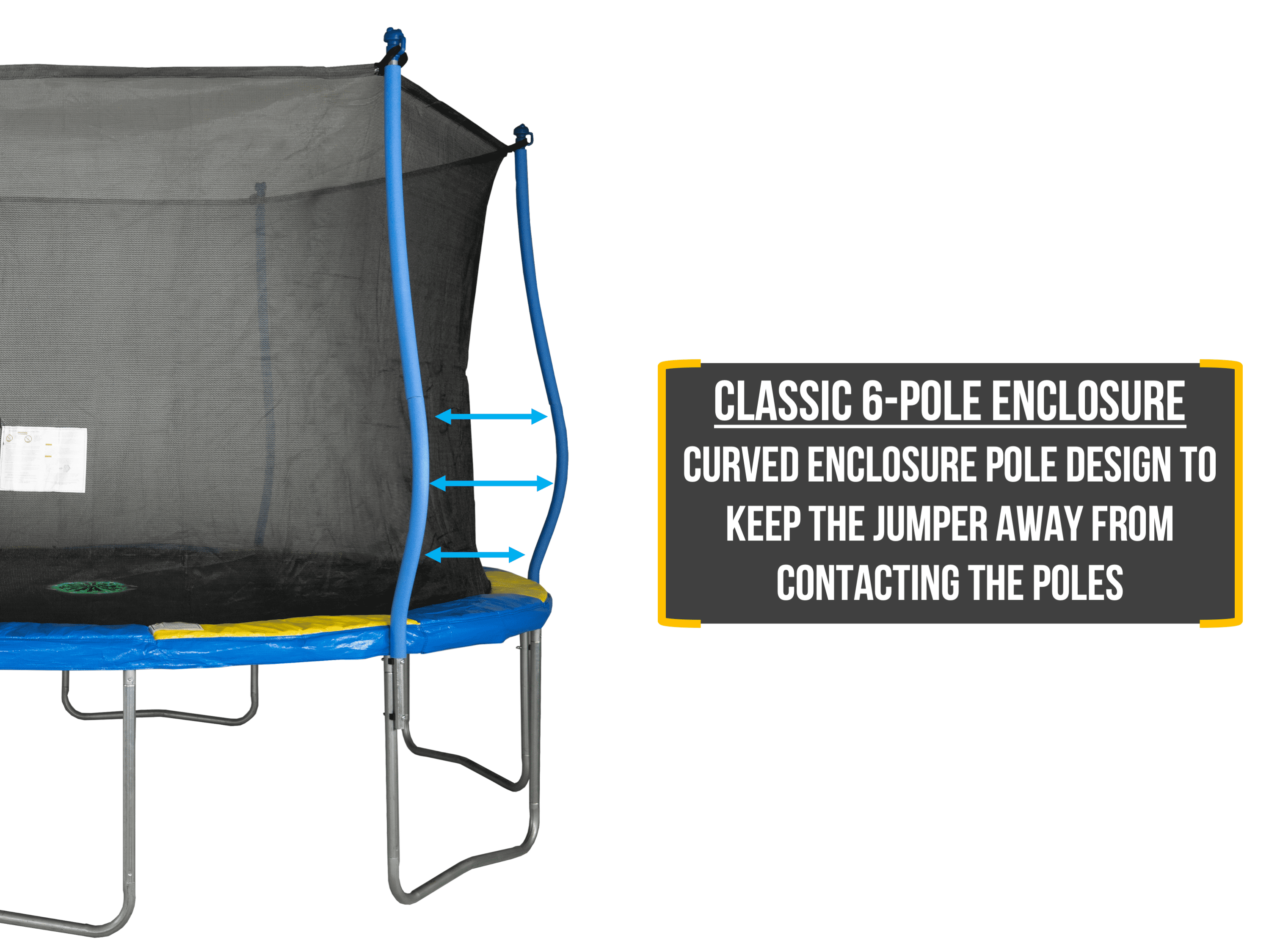 Bounce Pro 12' Trampoline, Flashlight Zone, Classic Safety Enclosure, Blue/Yellow