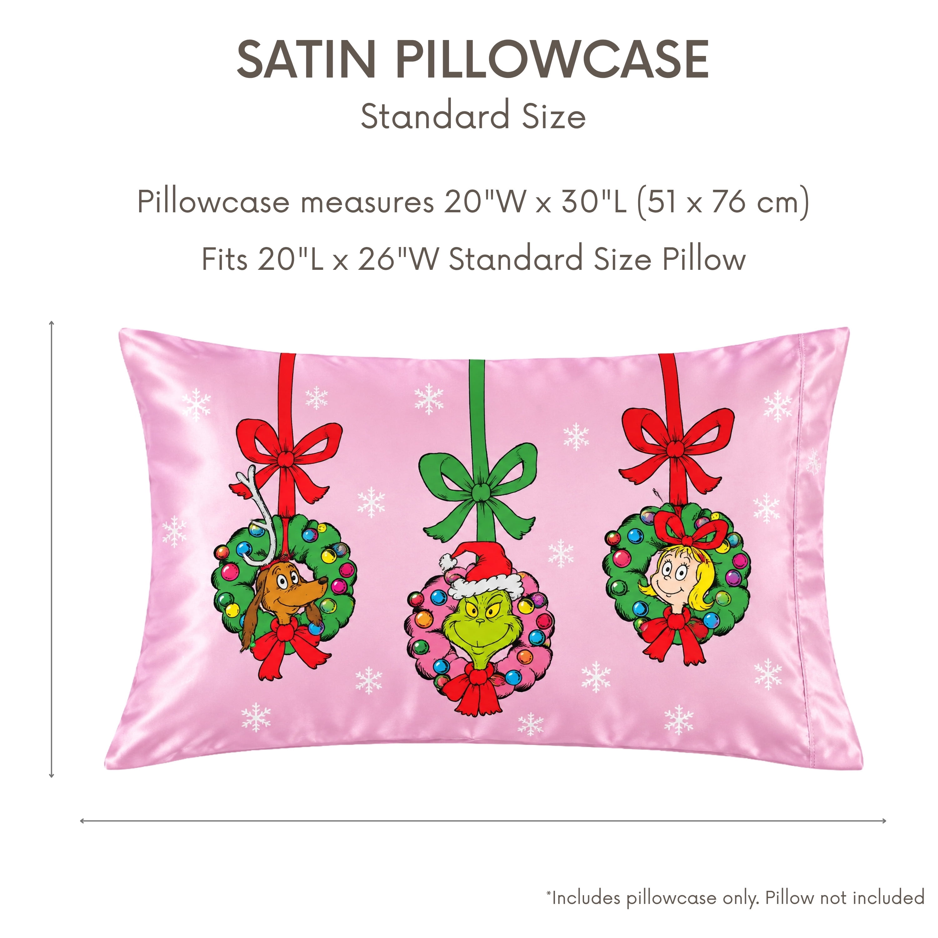 Grinch Pink Reversible Silky Satin Pillowcase, Standard Size, 1-Pack