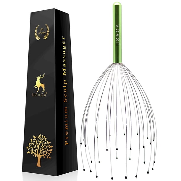 Masajeador de cabeza Head Scratcher USAGA con 28 dedos, color cian