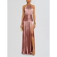 thumbnail image 4 of Women'S Luxury Metallic Pleated Slit Tie Halter Sleeveless Elegant Pleated Maxi Dress Pink L, 4 of 6