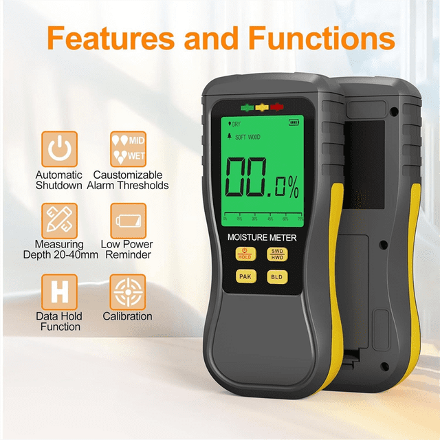 Pinless Wood Moisture Meters,Non-Destructive Moisture Detection in Drywall,High Moisture Content Alerts for Building