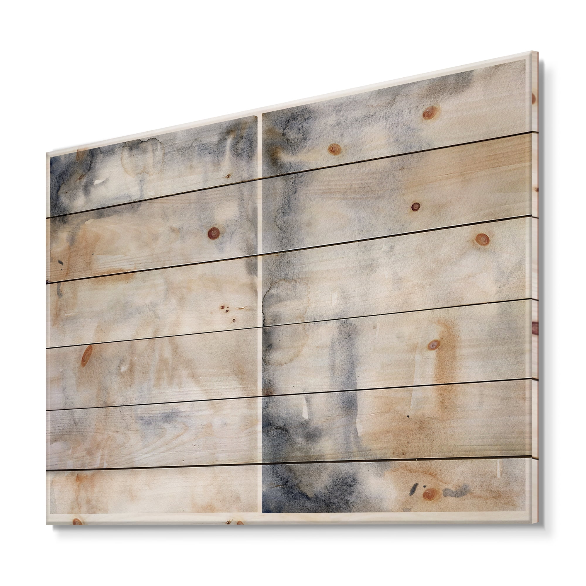 Designart 'Abstract Paste With Dark Blue and Beige' Modern Print on Natural Pine Wood