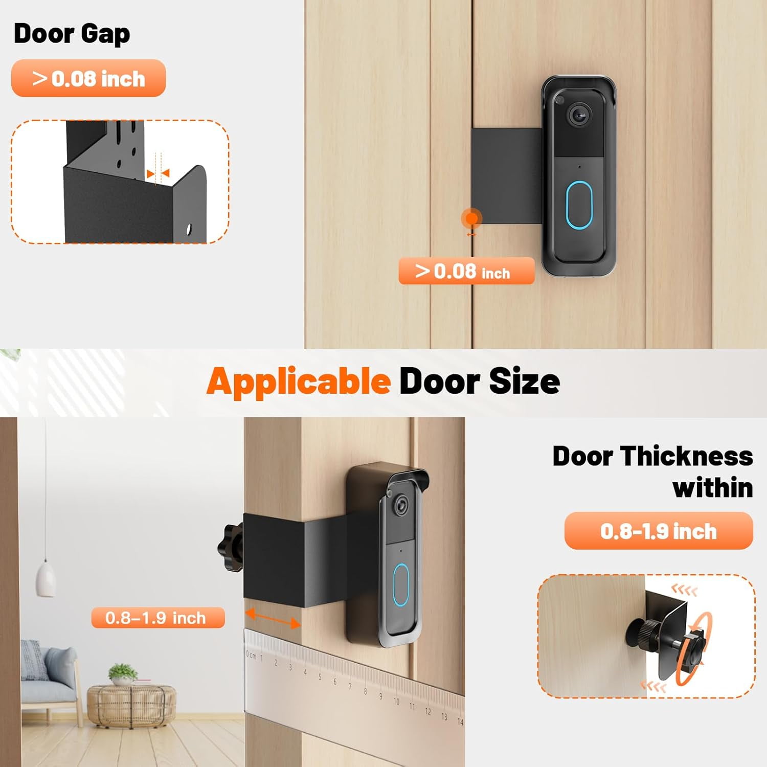 Doorbell Mount, 2nd Gen Anti-Theft Doorbell Camera Mount No Drilling with Rain Cover, Fit for Video Doorbell 1st & 2nd Gen, No Block Sensor & Night Vision