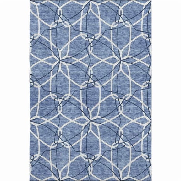 HomeRoots 675498 10 x 14 ft. Denim Blue & Ivory Geometric Transitional Washable Machine Made Rectangle Area Rug with UV Protection