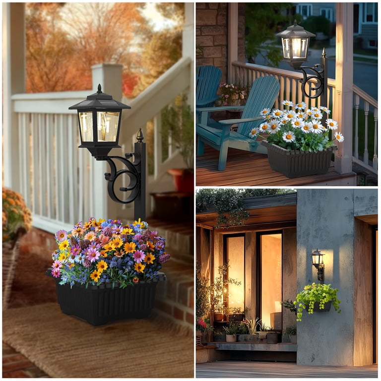 2-in-1 Solar Lamp Post Light With Planter – 27.2" Tall, Waterproof Outdoor Flower Pot With Solar LED, Wall Mount Or Freestanding