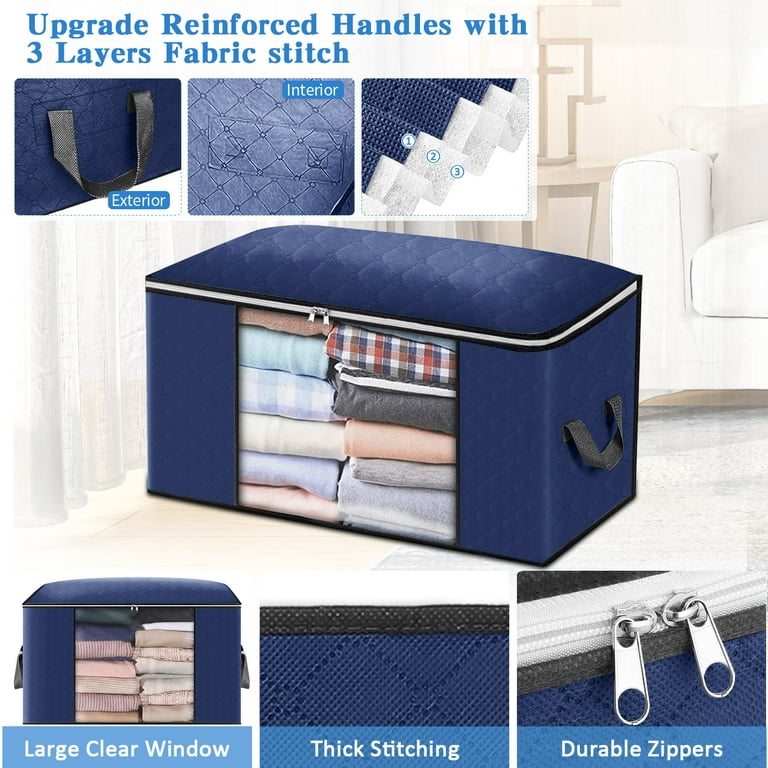 Closet Organizers and Storage Bags for Clothes, Large Capacity Clothing  Blanket Storage Bags with Reinforced Handle, 3 Layer Fabric Closet  Organizer for Clothing, Bedding, 3 Pack 