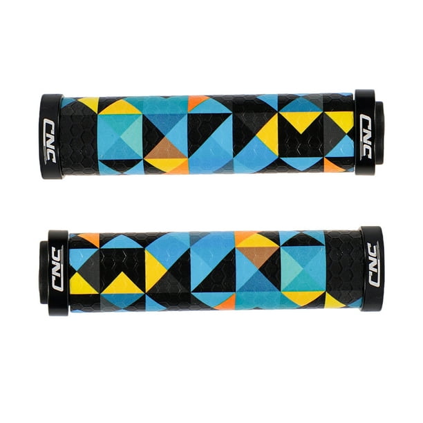 2 puños para manillar de bicicleta, sin silicona, con bloqueo de aluminio, para bicicleta de montaña o de carretera. Triángulo colorido