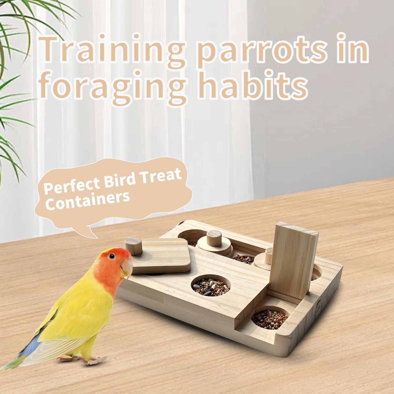 Wooden Bird Foraging Puzzle Toys for Parrots, Parakeet, Cockatiel, Sun Conures - Birds Interactive Mental Enrichment Toy, B ird Seed Slow Feeder Toy for Cage.