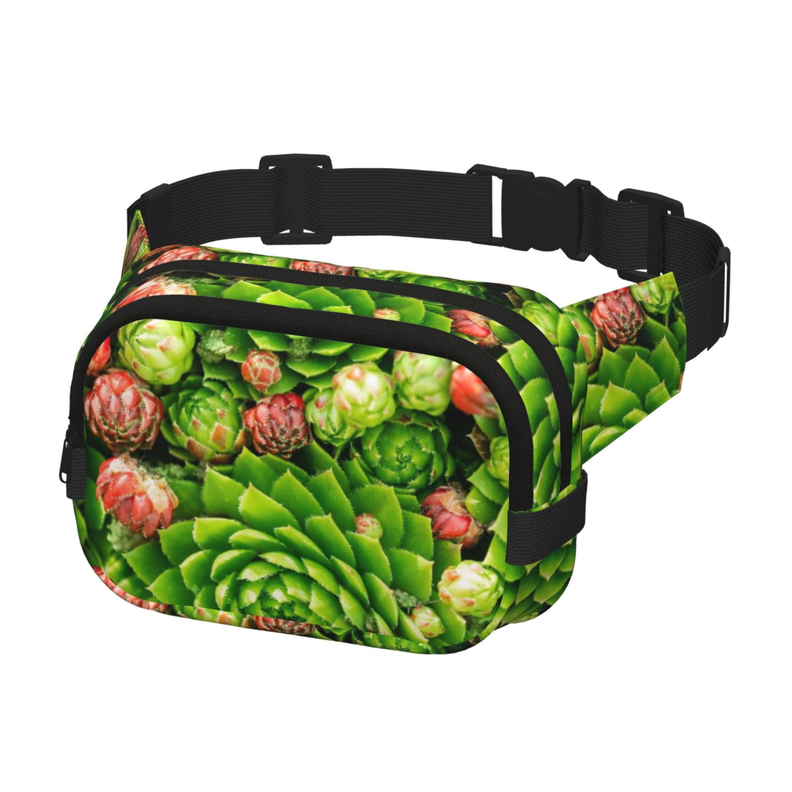 Picia Cactus And Succulents Print Square Double-Layer Waist Bag Mini Adjustable Waist Belt Bag Exercise Running Travel Hiking