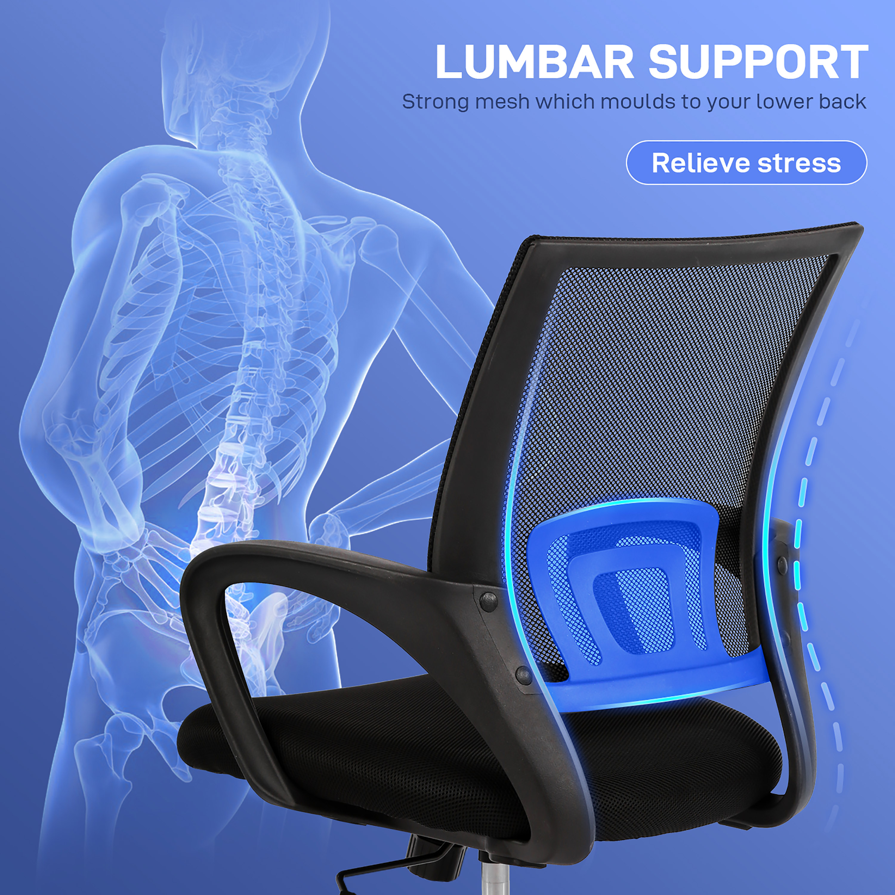 Lotto Breathable Ergonomic Black Mesh Swivel Office Chair with Lumbar Support