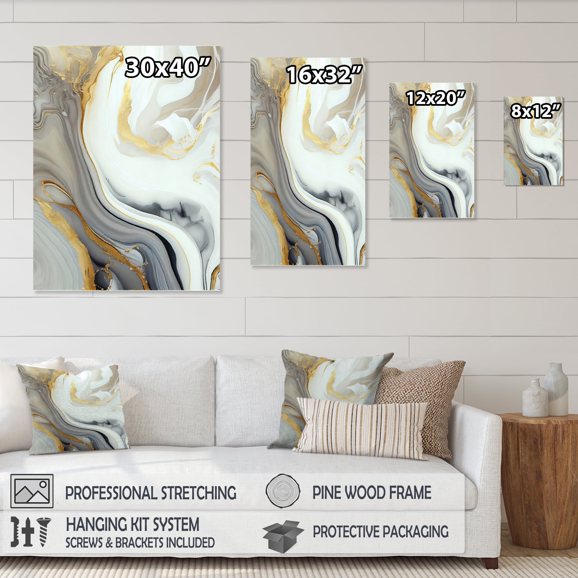 Designart White And Gold Marble Abstract III Canvas Wall Art