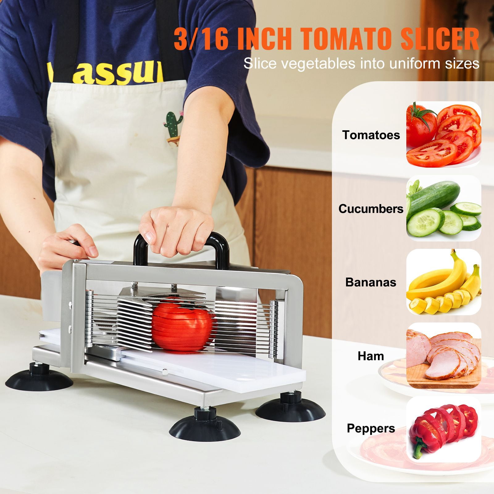 Manual Tomato Slicer with 1/4" 420J1 Blades, Suction Cup Feet, Ergonomic Handle, for Commercial Home Kitchen Use