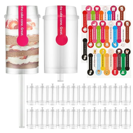 

30 Pcs Tuituile Cake Tubes Pieces + 2 Stickers 40 Push Pops Bulk Holder for Cakes Party Decoration Food Containers with Lids Clear Push-up Shooter