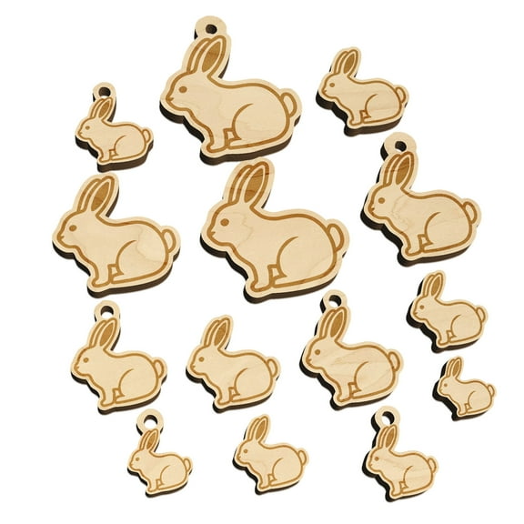 Resting Rabbit Bunny Easter Wood Mini Charms Shapes DIY Craft Jewelry - With Hole - Various Sizes (16pcs)