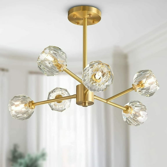 6-Lights Brass Sputnik Chandelier Crystal Globe Pendant Ceiling Lighting Fixture