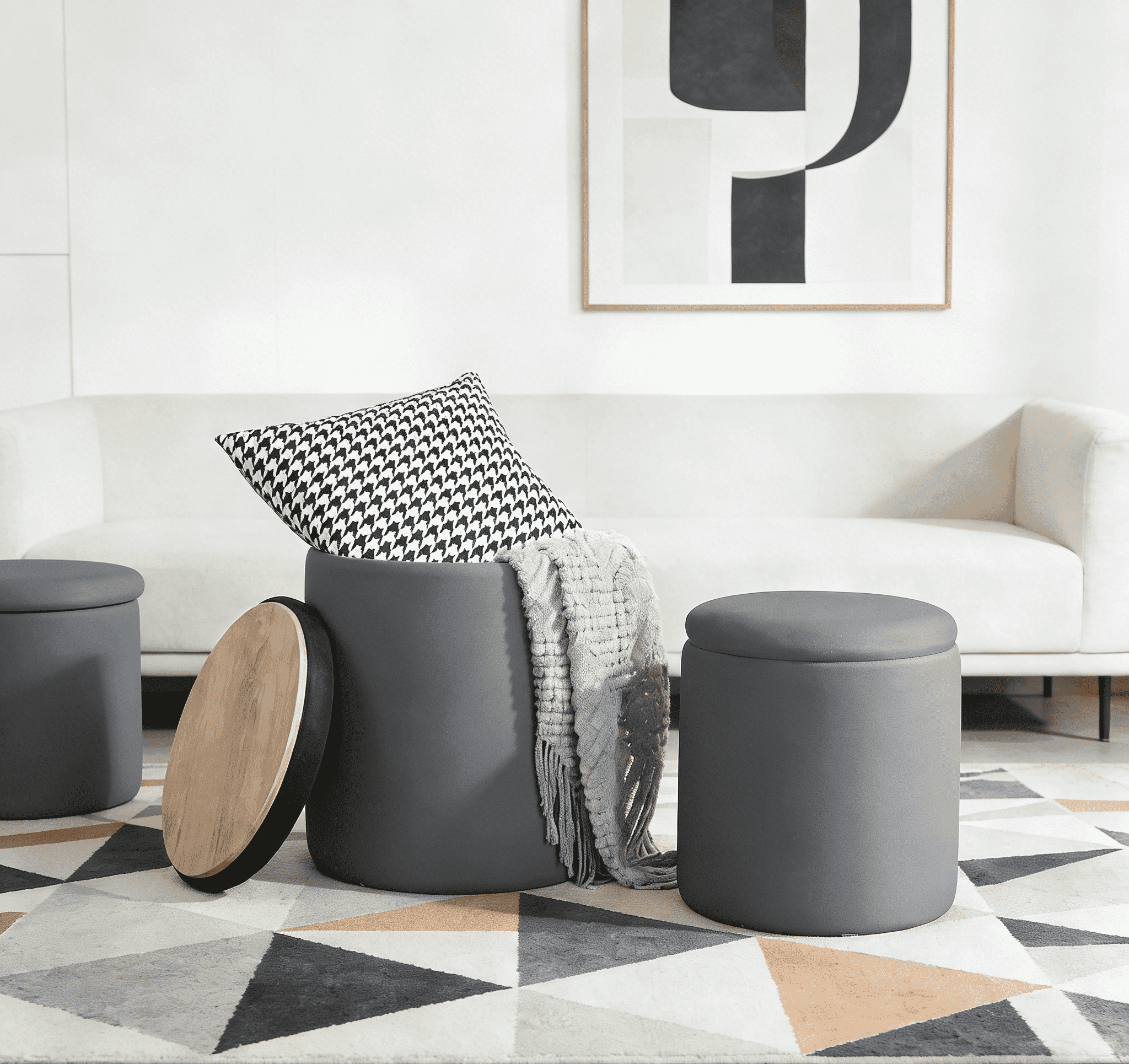 CONCETTA Set of 2 Round Storage Ottomans, Vanity Stools with Hidden Storage for Bedroom, Living Room or Coffee Table Use, Gray