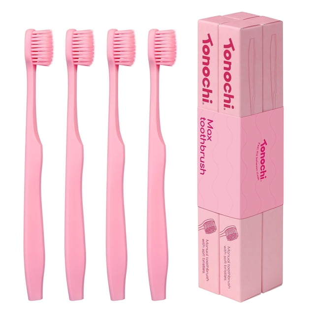 Cepillo de dientes Tonochi Max Extra Suave, paquete de 4, rosa empolvado