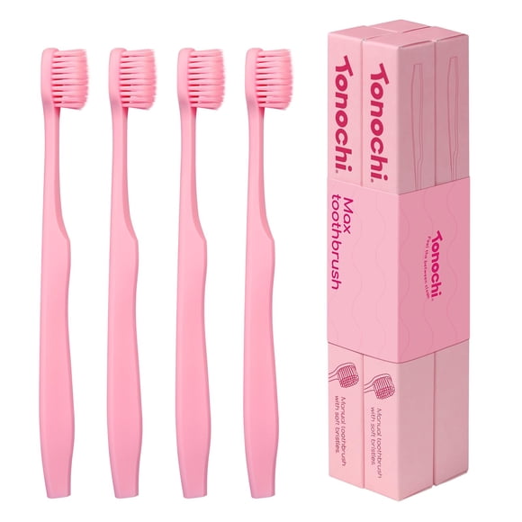 Cepillo de dientes Tonochi Max Extra Suave, paquete de 4, rosa empolvado