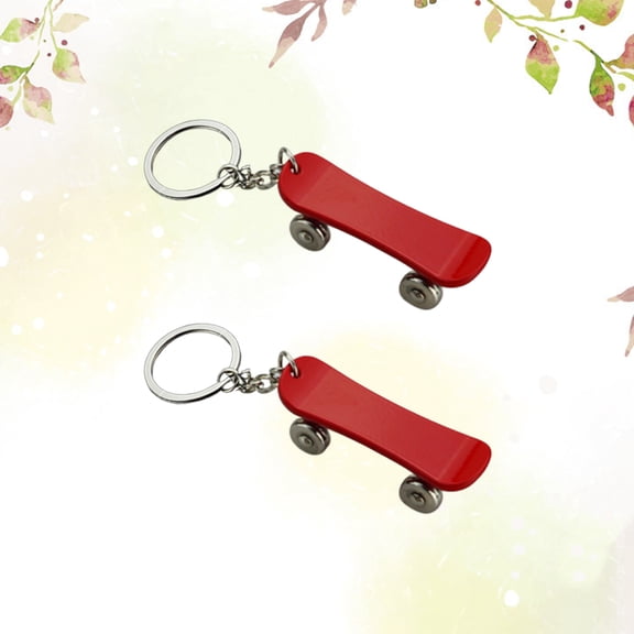 TEHAUX Skateboard Shaped Keychain Made of Zinc Alloy for Hanging Keys on Car or Bag Red 2 Pieces