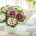 thumbnail image 6 of Collections Etc Artificial Faux Cabbage Rose Flower Stems, Multicolor (2 each Purple, Pink and White) - Set of 6, 6 of 11