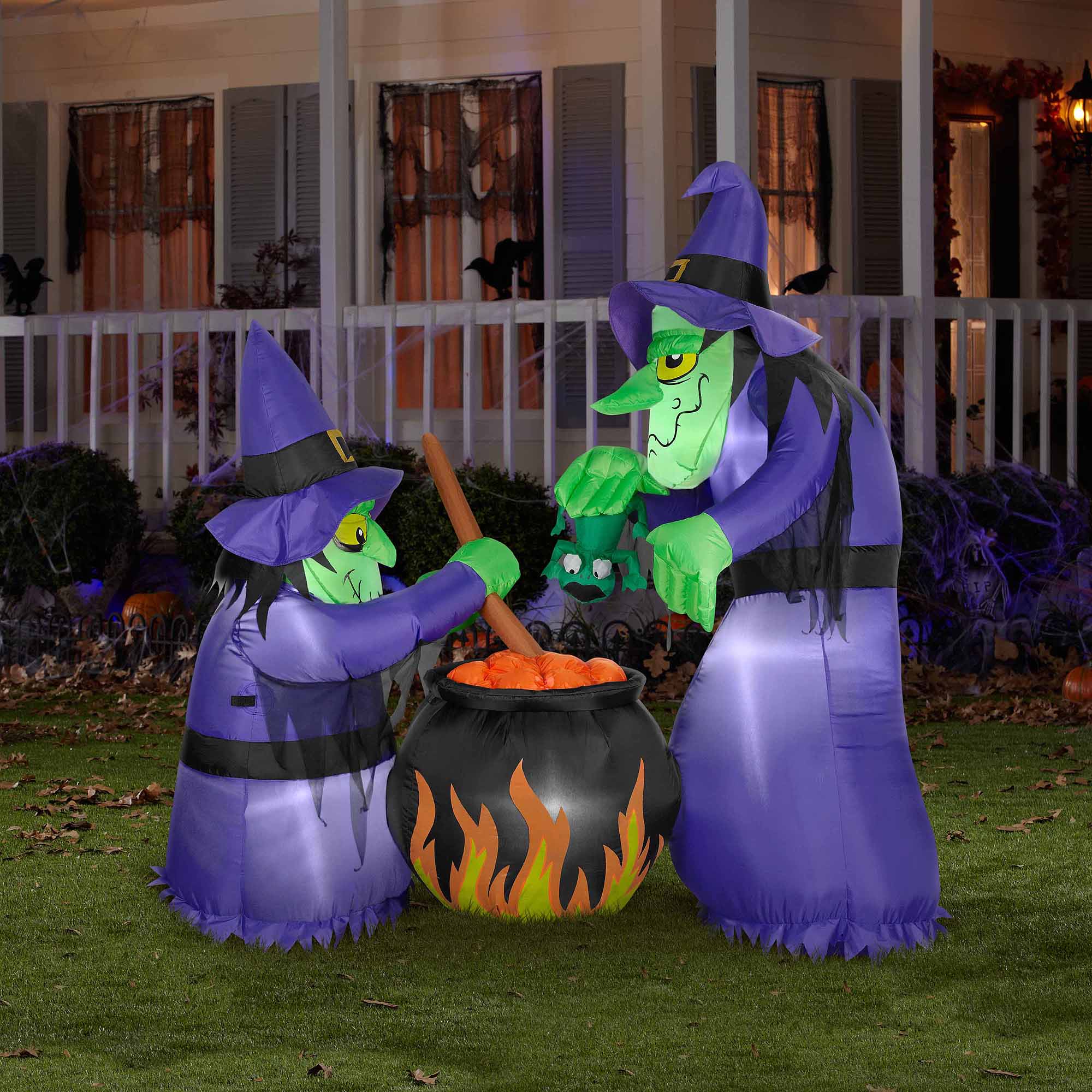Gemmy 6 Feet H x 4 Feet W Airblown Halloween Inflatable Double Bubble Witches with Cauldron